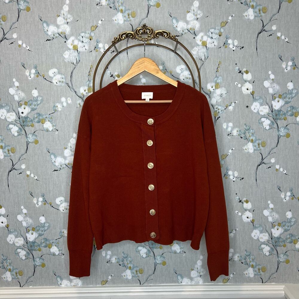 Cyrus Burnt Red Long Sleeve Cardigan Lady Coat Top - Size Large